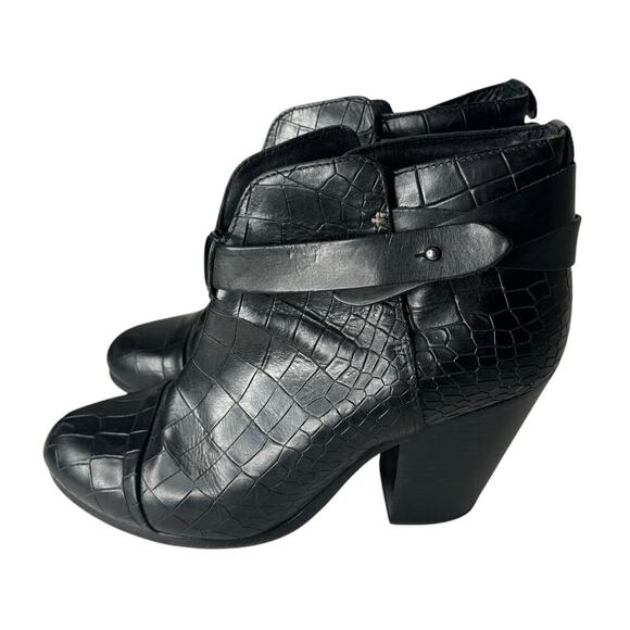 Rag & Bone Harrow Crocodile-Embossed Leather Booties Black Size 10 - Picture 3 of 7